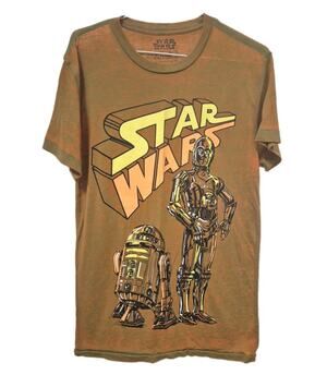 Mad Engine Star Wars Orange Acid Wash Tee R2D2 C3PO Adult S(34/36)